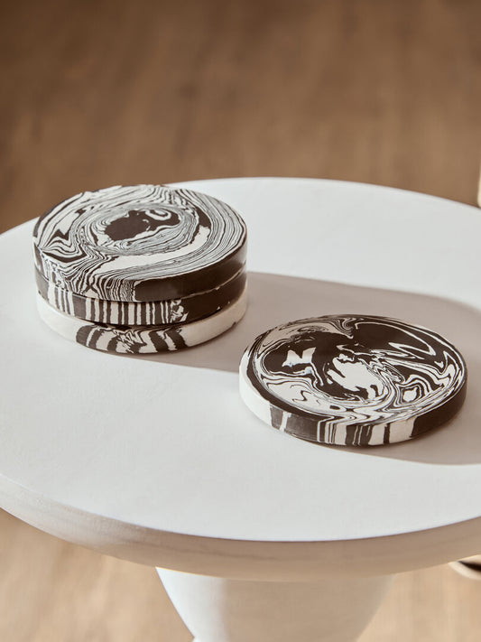 Helsa Set of Four Black And White Marble Coasters