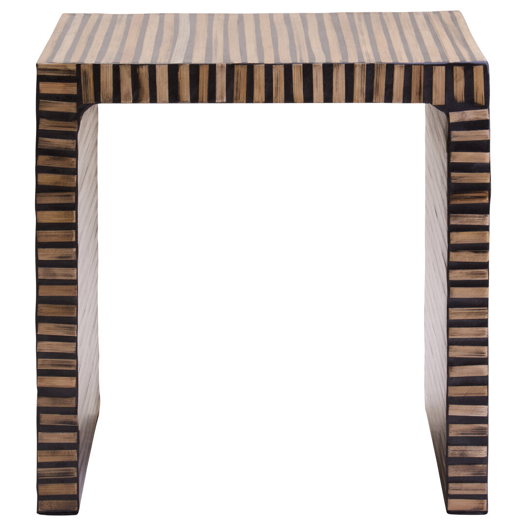 Bamboo Inlay Square Side Table for Workspace – Textured Accent Table with Layered Design