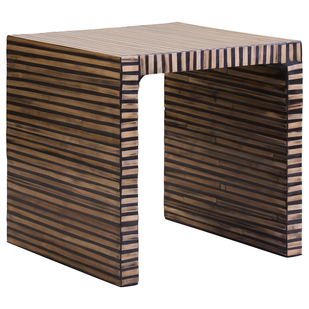Bamboo Inlay Square Side Table for Workspace – Textured Accent Table with Layered Design