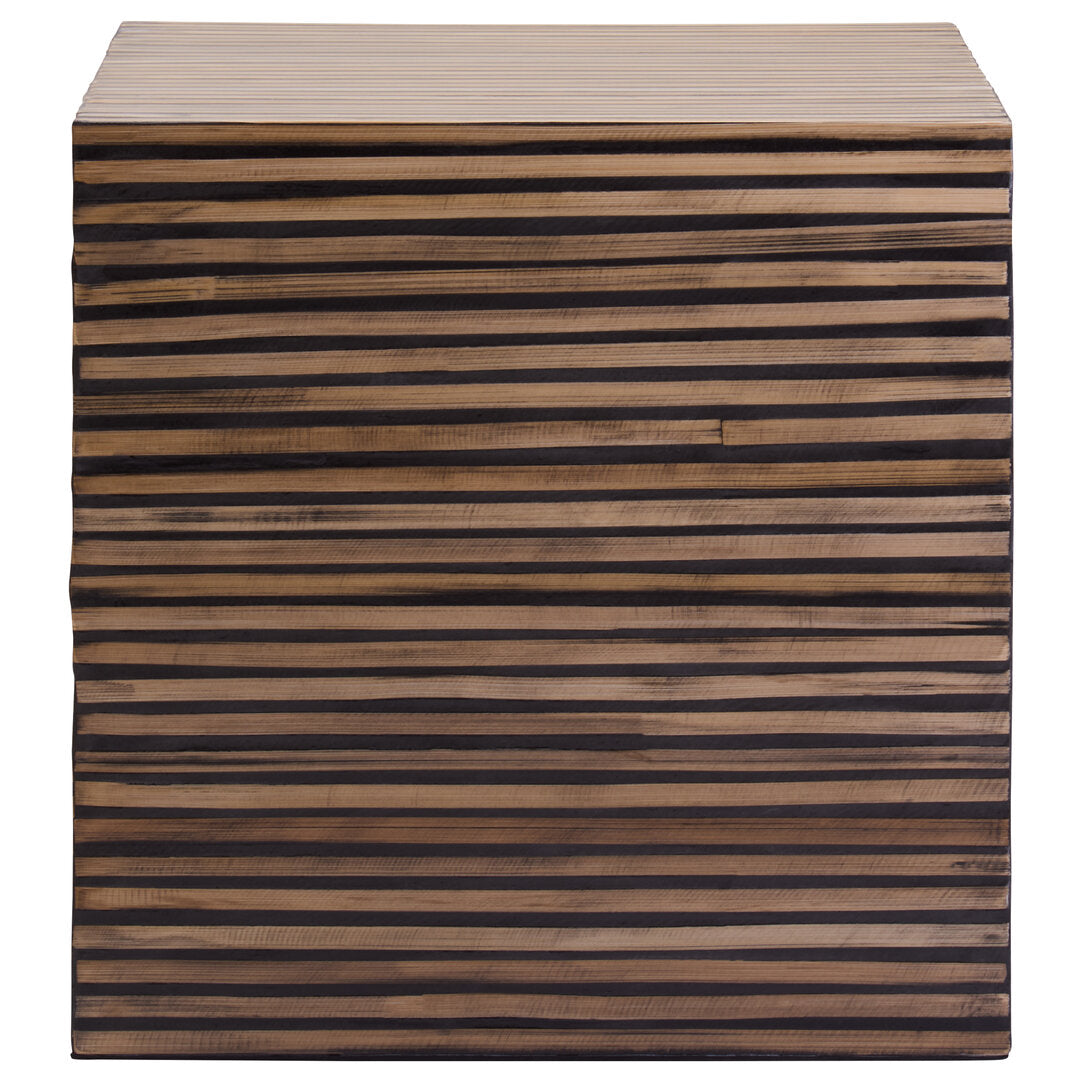 Bamboo Inlay Square Side Table for Workspace – Textured Accent Table with Layered Design