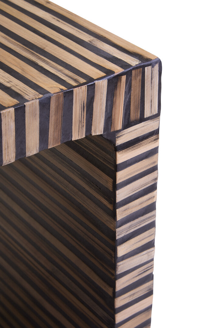 Bamboo Inlay Square Side Table for Workspace – Textured Accent Table with Layered Design