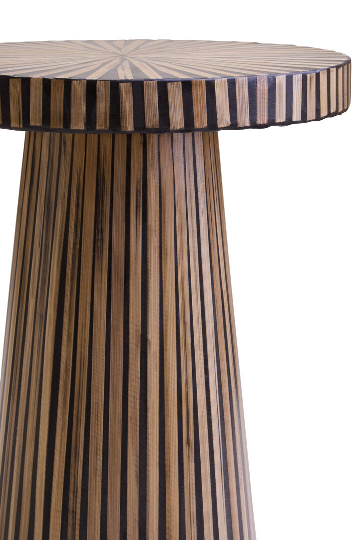 Bambusa Bamboo Inlay Round Side Table for Workspace – Textured Accent Table with Natural Finish