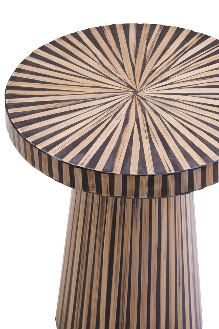 Bambusa Bamboo Inlay Round Side Table for Workspace – Textured Accent Table with Natural Finish