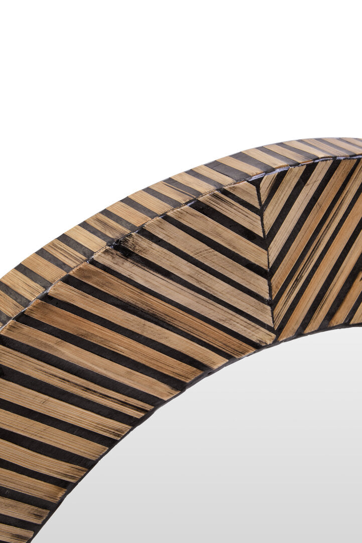 Bamboo Inlay Round Wall Mirror – Textural Workspace Feature with Geometric Detail