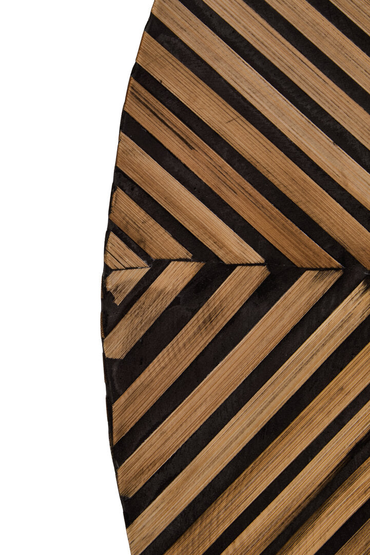 Bamboo Inlay Round Wall Mirror – Textural Workspace Feature with Geometric Detail