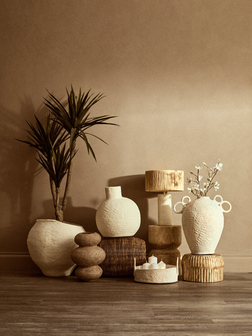 Sanai Cotton Mache Large Vase With Decorative Handles