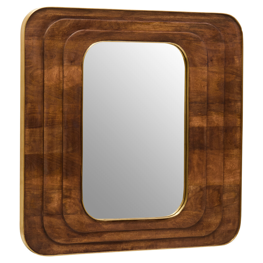 Carved Mango Wood Wall Mirror for Workspace – Round Textured Mirror with Natural Frame