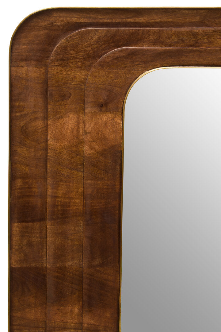Carved Mango Wood Wall Mirror for Workspace – Round Textured Mirror with Natural Frame