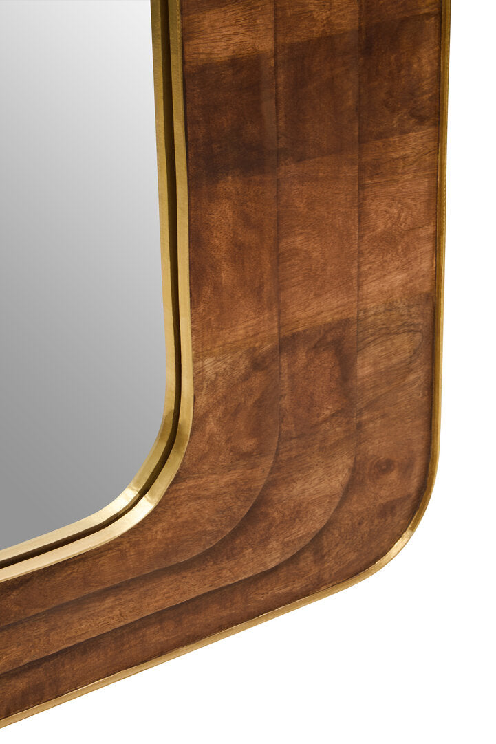 Carved Mango Wood Wall Mirror for Workspace – Round Textured Mirror with Natural Frame