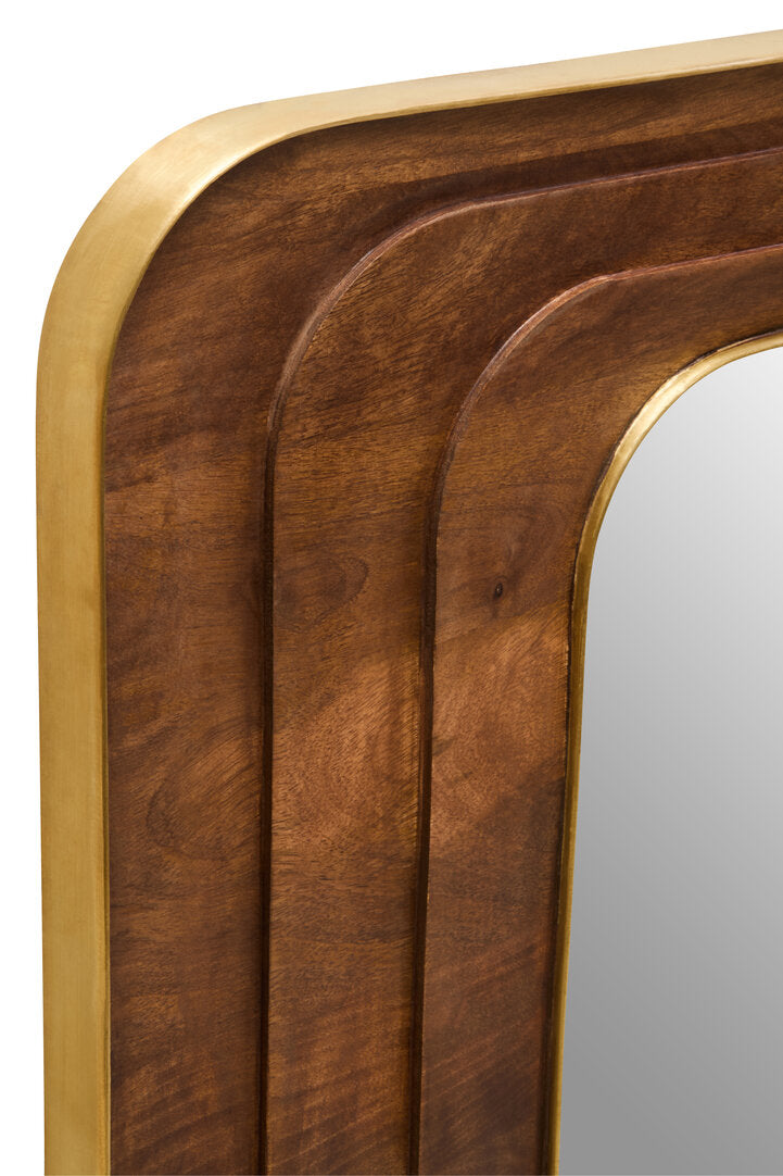Carved Mango Wood Wall Mirror for Workspace – Round Textured Mirror with Natural Frame