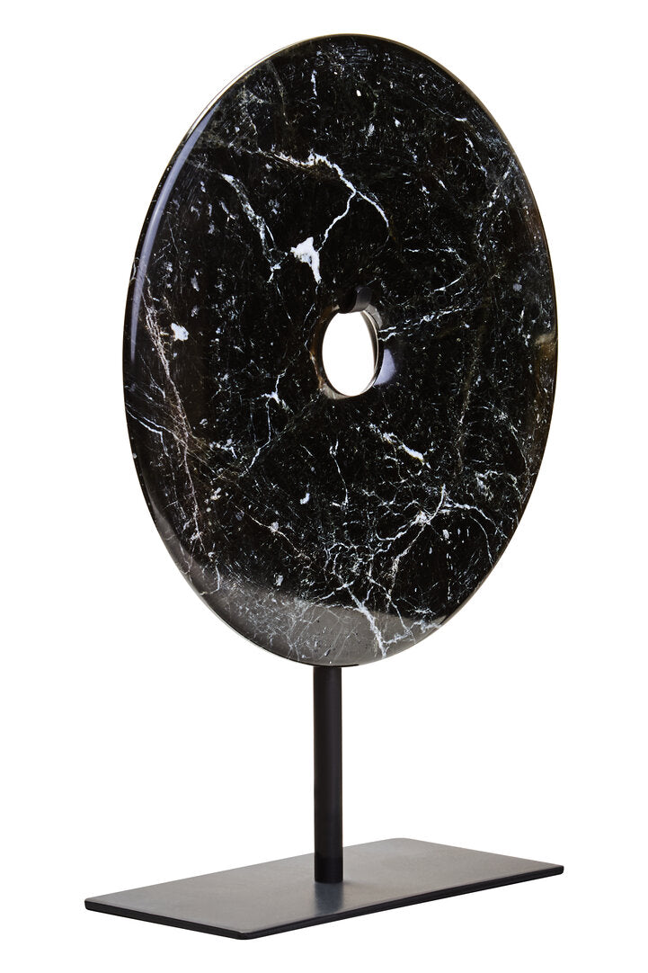 Salmo Small Black Marble Round Disc Sculpture