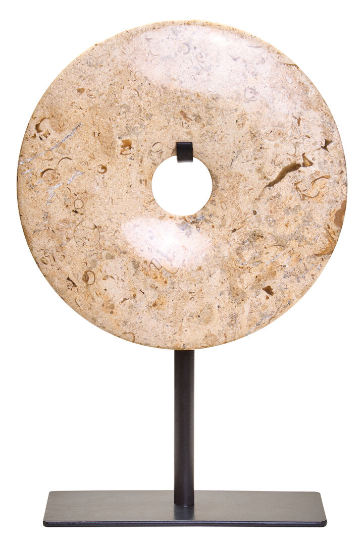 Zoro Small Natural Speckled Marble Round Disc Sculpture