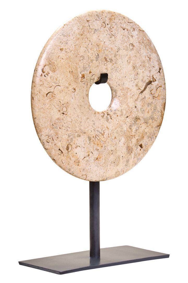 Zoro Small Natural Speckled Marble Round Disc Sculpture