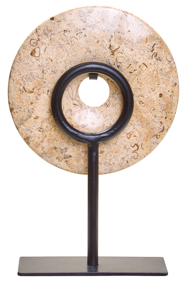 Zoro Small Natural Speckled Marble Round Disc Sculpture