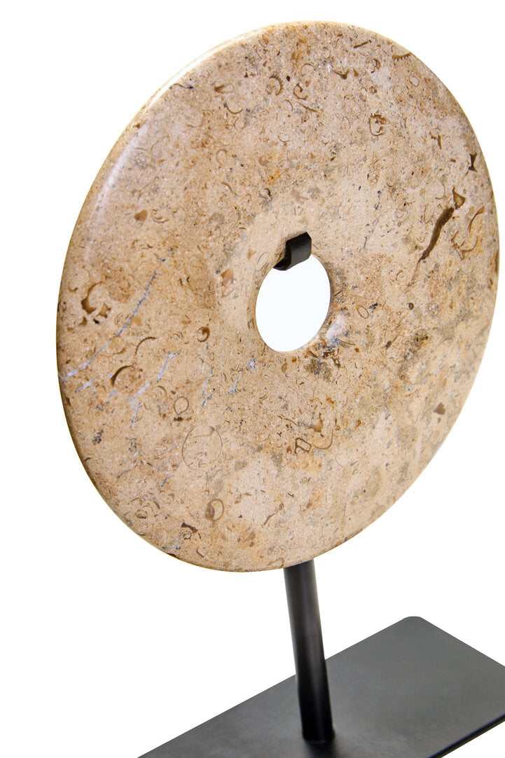 Zoro Small Natural Speckled Marble Round Disc Sculpture