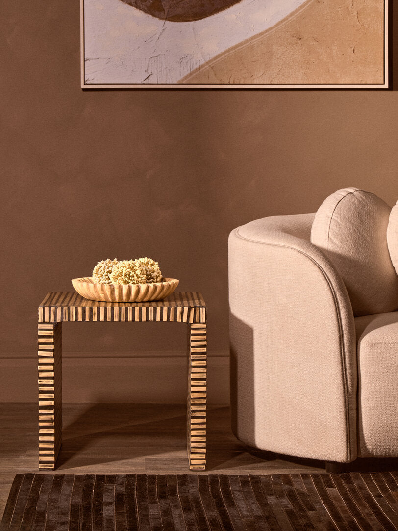 Bamboo Inlay Square Side Table for Workspace – Textured Accent Table with Layered Design