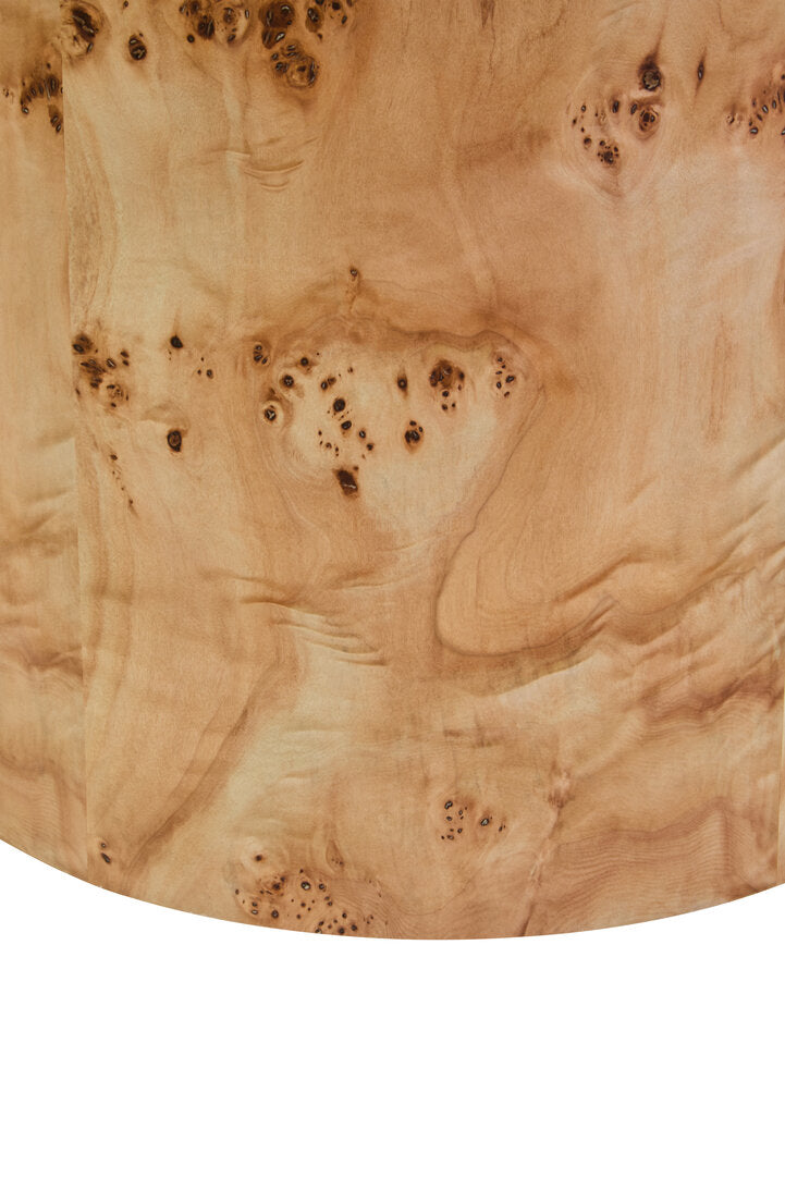 Mota Burl Wood Round Side Table for Workspace – Sculptural Accent Table with Drum Shape