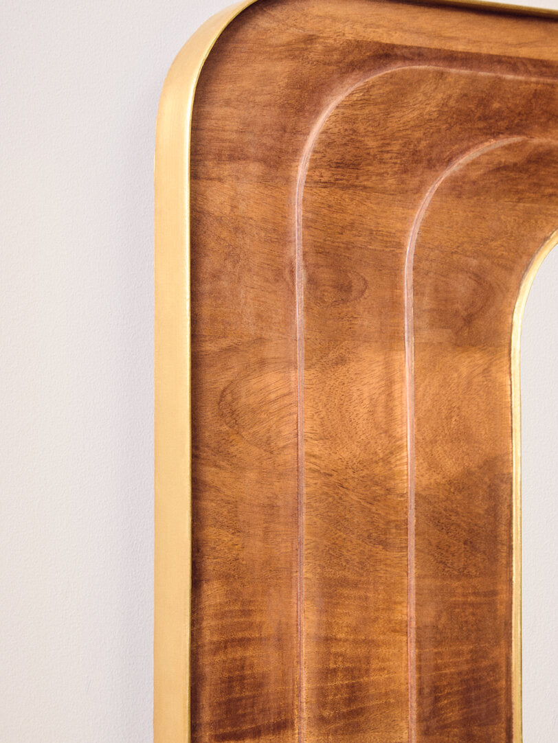Carved Mango Wood Wall Mirror for Workspace – Round Textured Mirror with Natural Frame