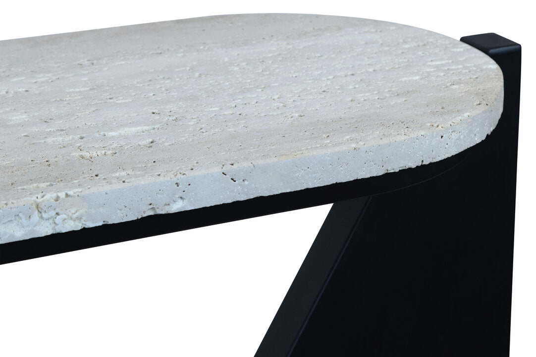 Travertine Top Console Table for Workspace – Modern Console Table with Black Wood Frame