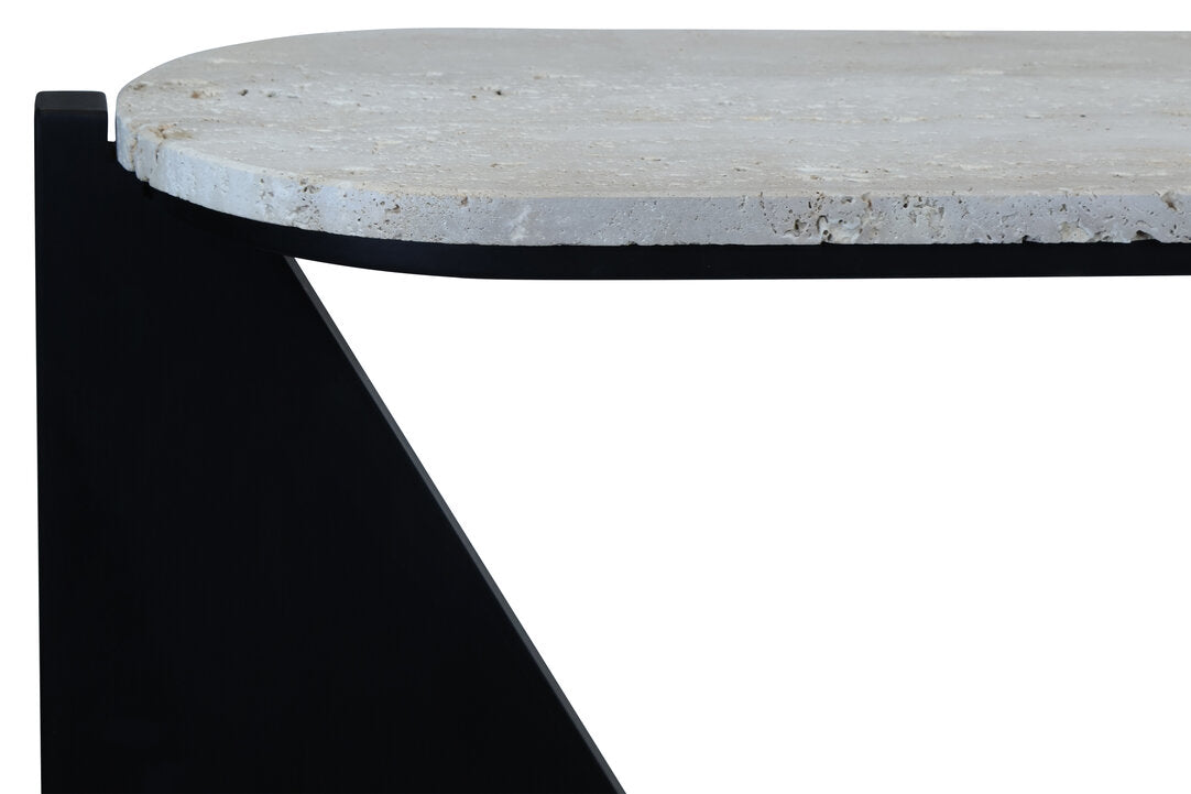 Travertine Top Console Table for Workspace – Modern Console Table with Black Wood Frame