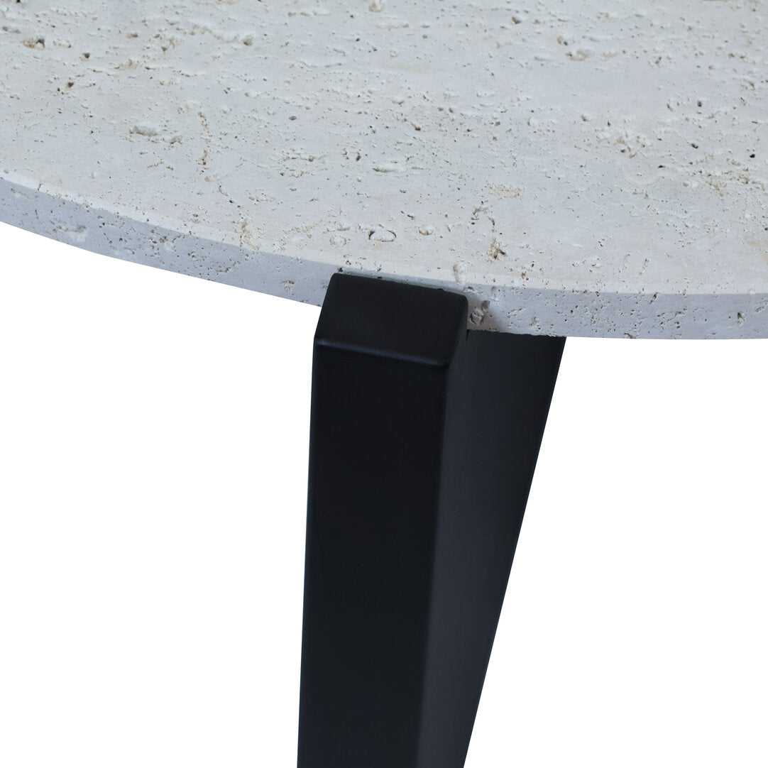 Travertine Top Coffee Table for Workspace – Modern Stone Table with Black Wood Frame
