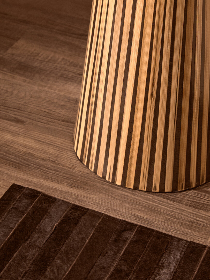 Bambusa Bamboo Inlay Round Side Table for Workspace – Textured Accent Table with Natural Finish