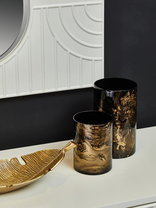 Gaia Black and Gold Small Candle Holder