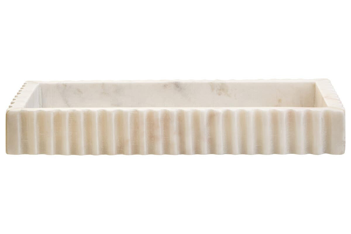 Savio White Fluted Marble Desk Organiser Tray – Sculptural Workspace Storage with Natural Veining