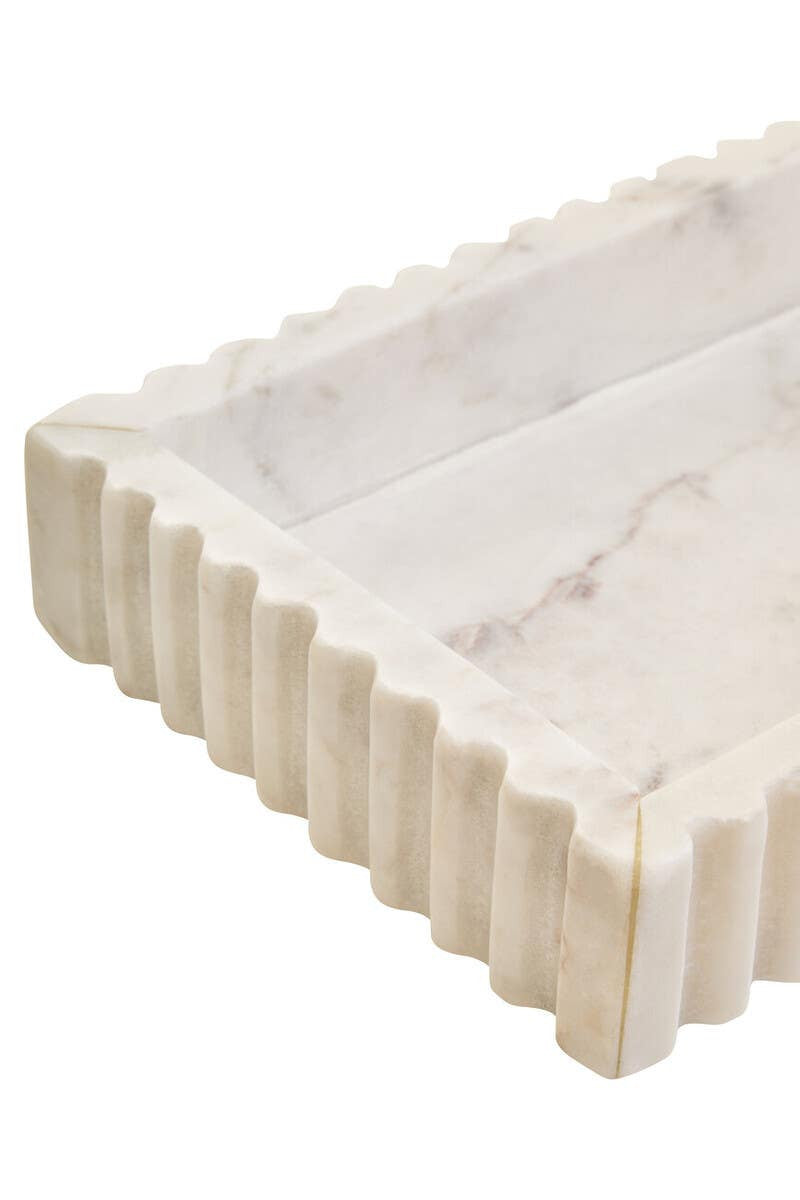 Savio White Fluted Marble Desk Organiser Tray – Sculptural Workspace Storage with Natural Veining