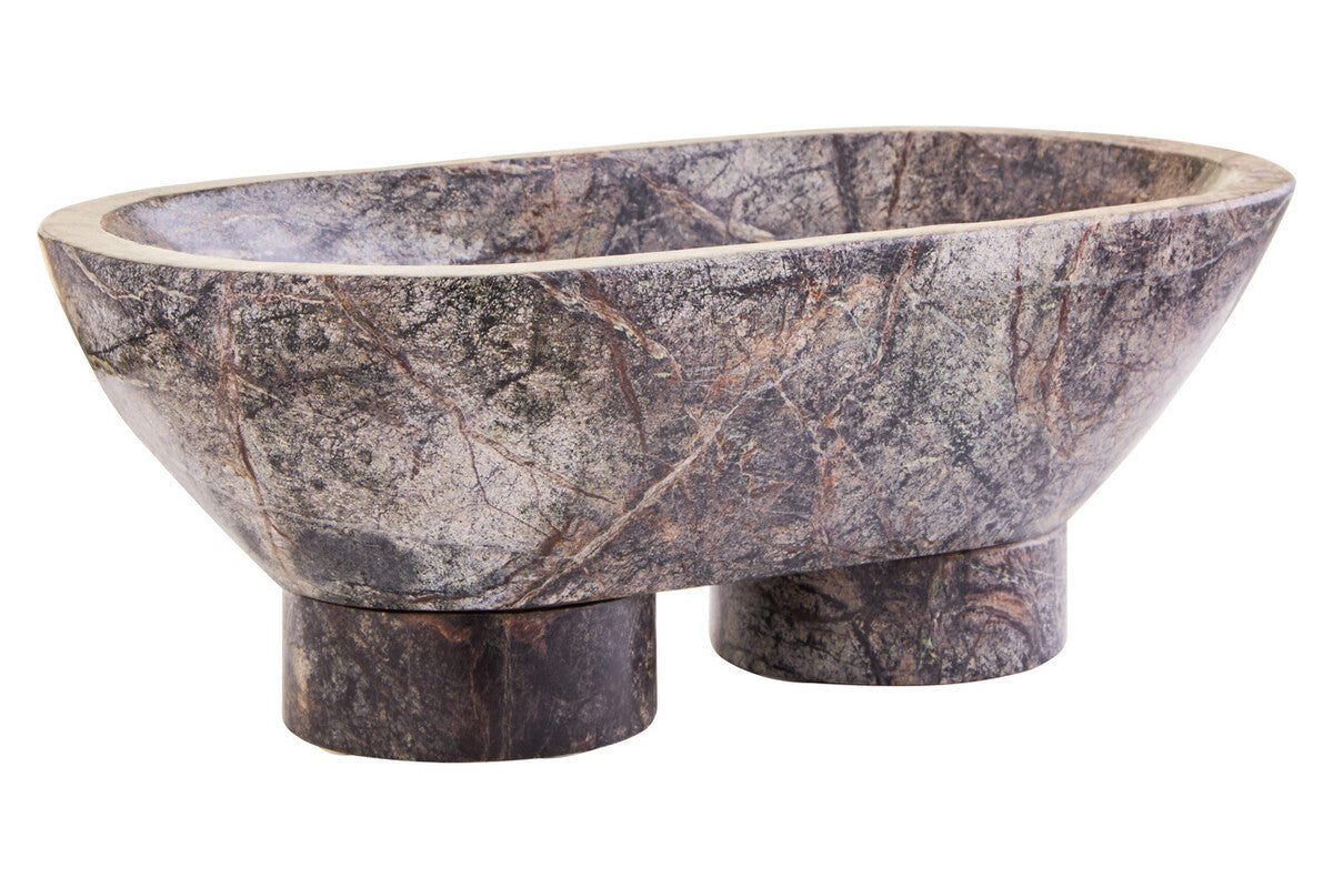 Forest Green Marble Pedestal Bowl – Sculptural Workspace Accent with Natural Veining
