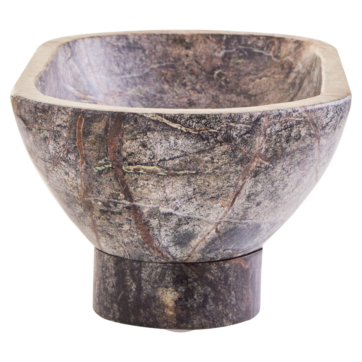 Forest Green Marble Pedestal Bowl – Sculptural Workspace Accent with Natural Veining
