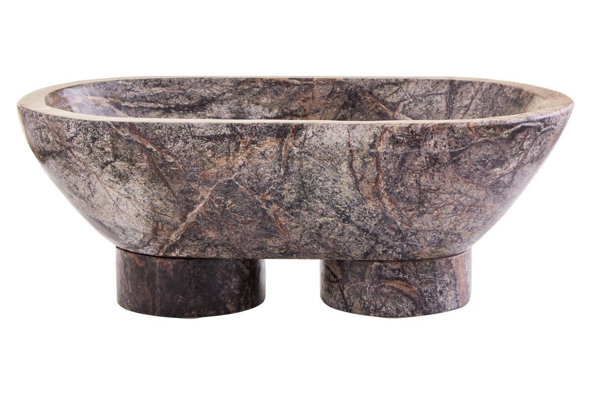 Forest Green Marble Pedestal Bowl – Sculptural Workspace Accent with Natural Veining