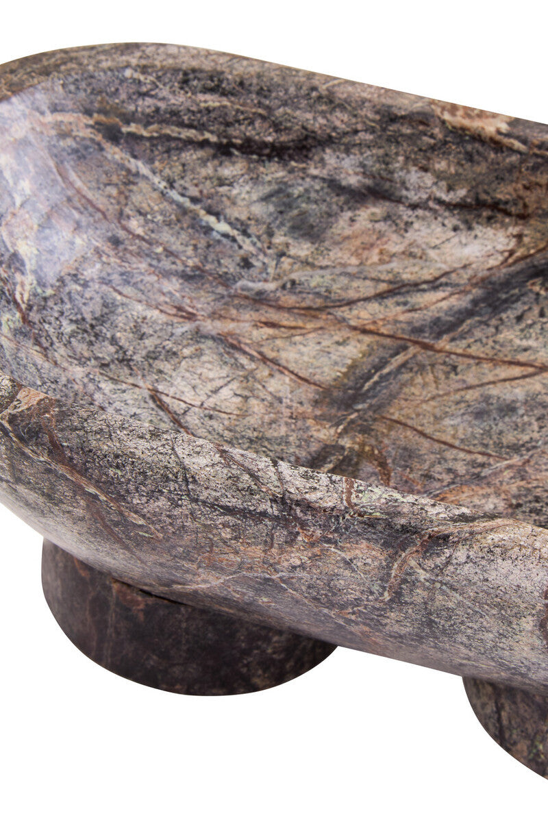 Forest Green Marble Pedestal Bowl – Sculptural Workspace Accent with Natural Veining