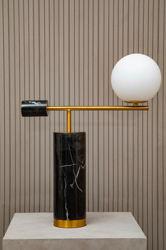 Marmo Black Marble Table Lamp With White Shade