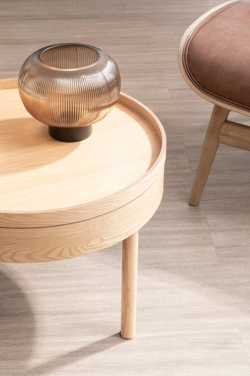 Smoked Glass Table Lamp with Ribbed Shade – Sculptural Workspace Lighting with Black Base