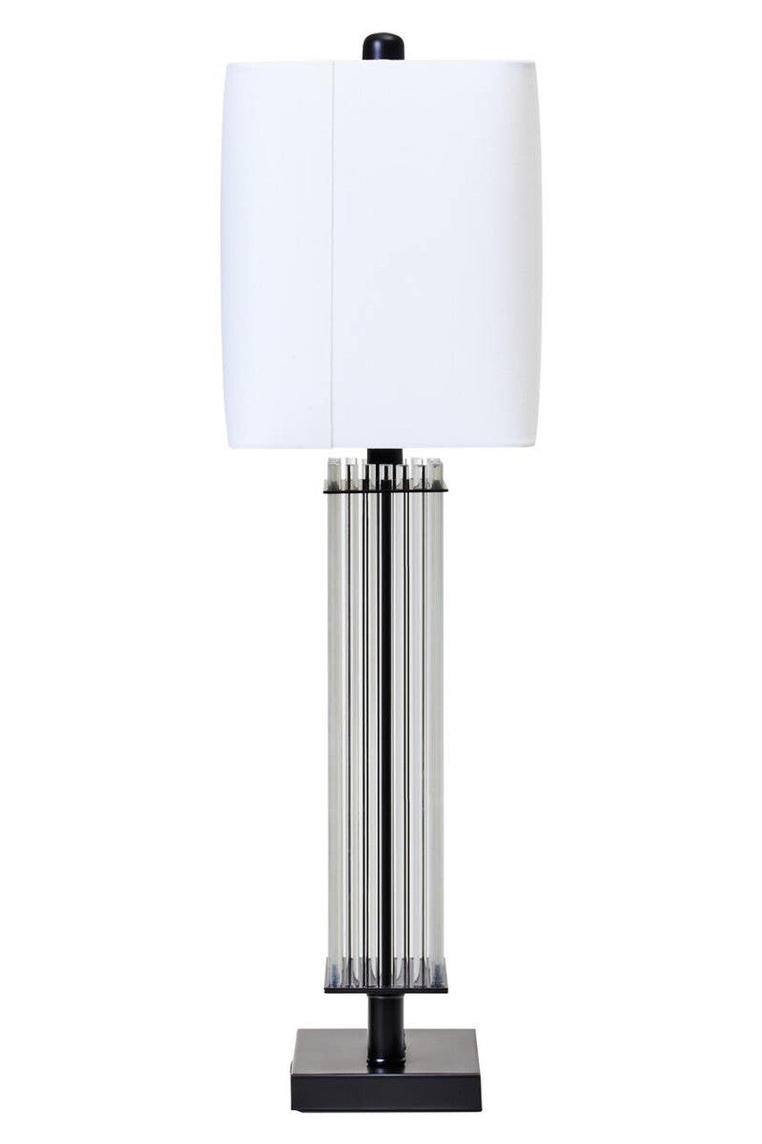 Elana Clear Glass Desk Lamp with Matte Black Base – Structured Workspace Lighting with Ribbed Detail