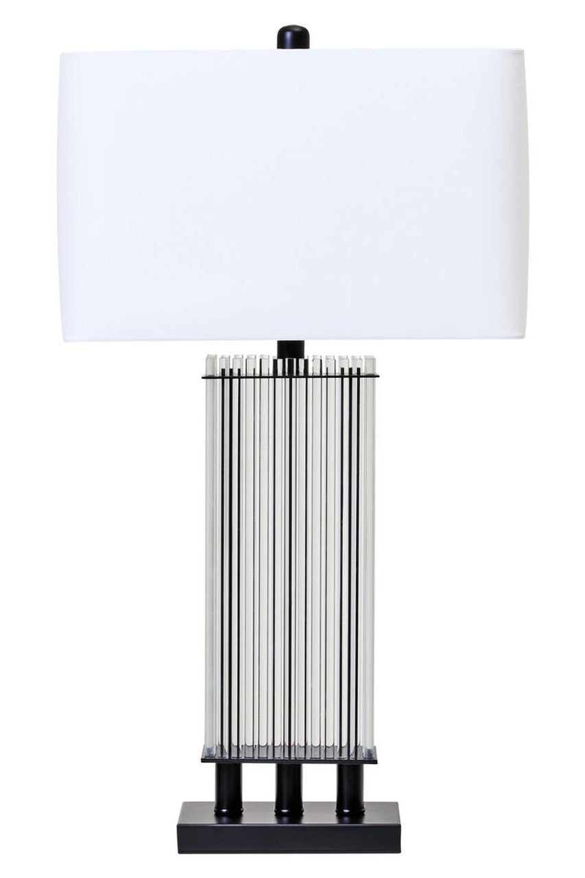 Elana Clear Glass Desk Lamp with Matte Black Base – Structured Workspace Lighting with Ribbed Detail