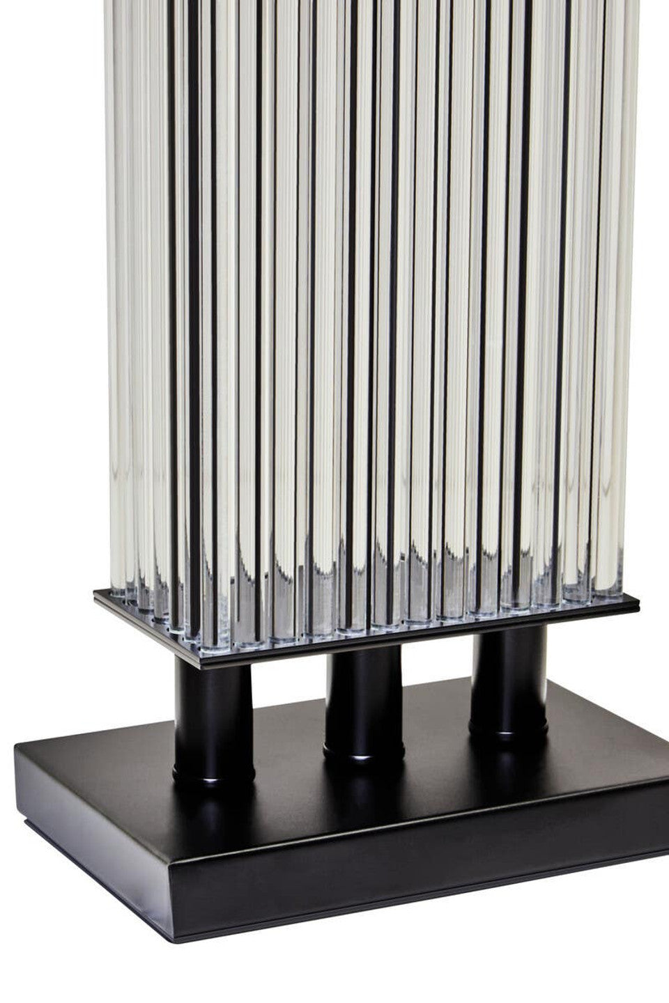 Elana Clear Glass Desk Lamp with Matte Black Base – Structured Workspace Lighting with Ribbed Detail