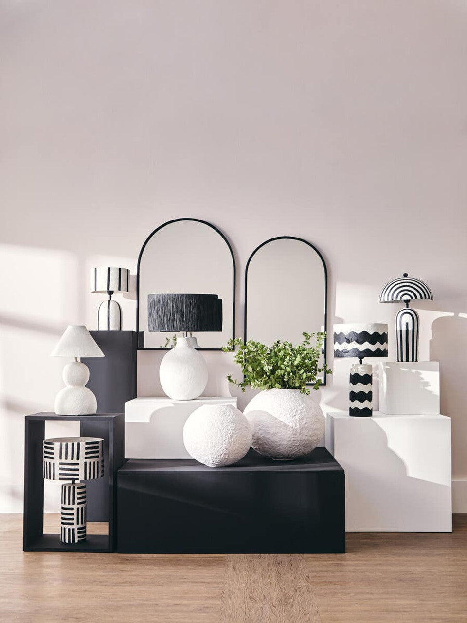 Carta White Papier Mache Table Lamp With Black Raffia Shade