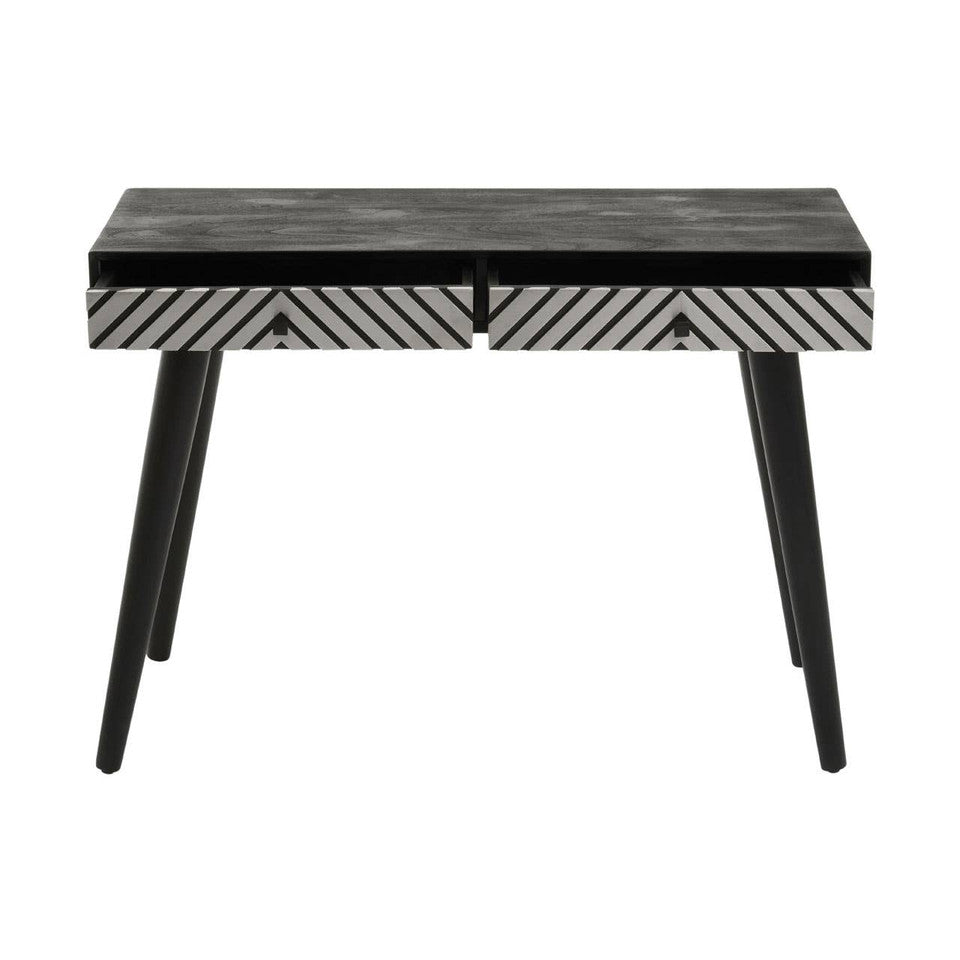 Black & White Acacia Wood Console Desk with Drawers – Contrast-Led Workspace Desk with Handcrafted Detail