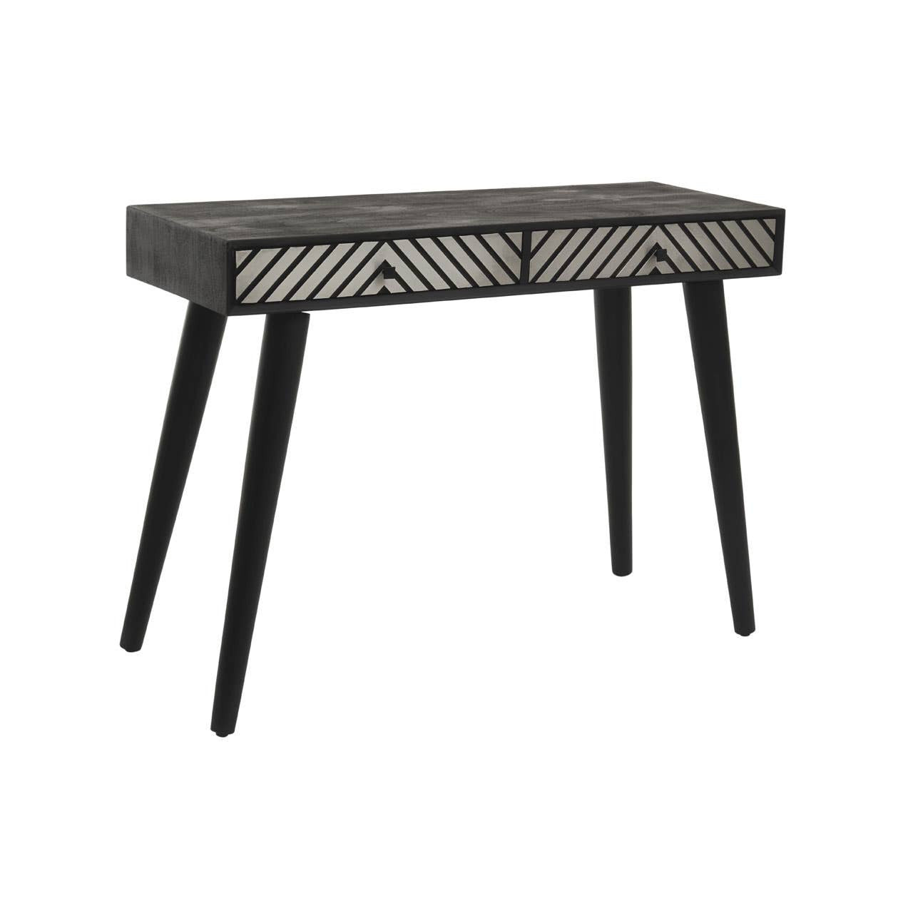 Black & White Acacia Wood Console Desk with Drawers – Contrast-Led Workspace Desk with Handcrafted Detail