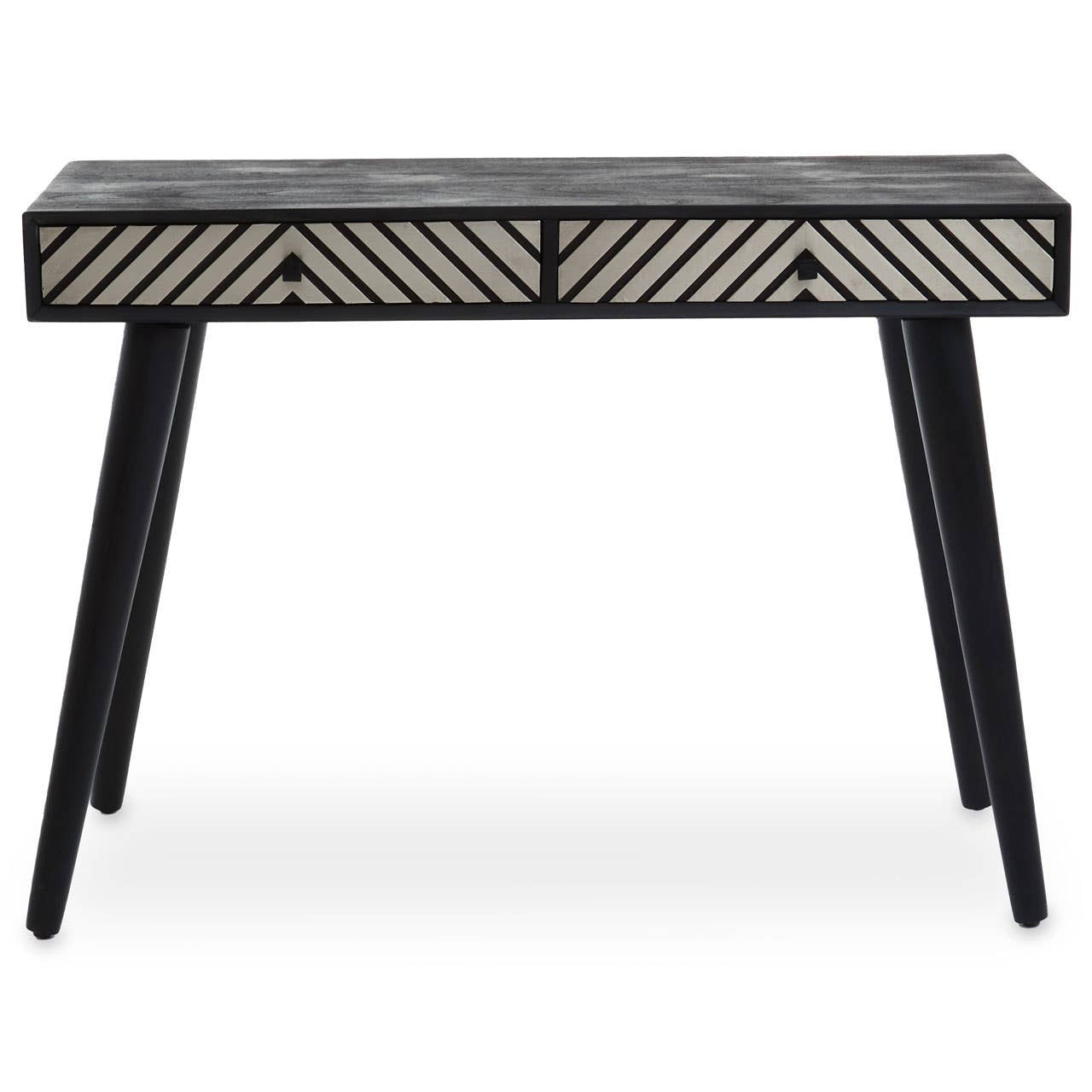 Black & White Acacia Wood Console Desk with Drawers – Contrast-Led Workspace Desk with Handcrafted Detail