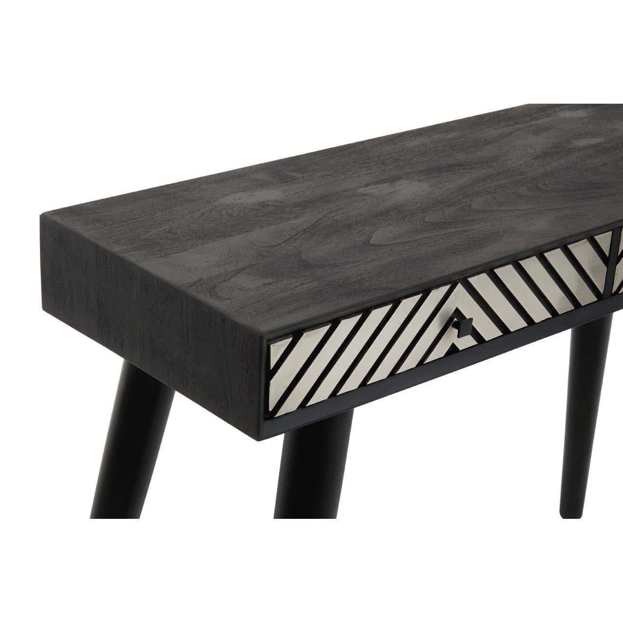 Black & White Acacia Wood Console Desk with Drawers – Contrast-Led Workspace Desk with Handcrafted Detail