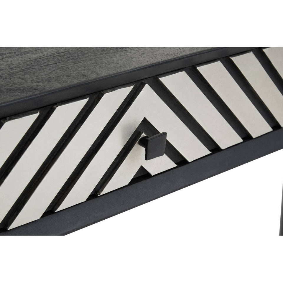 Black & White Acacia Wood Console Desk with Drawers – Contrast-Led Workspace Desk with Handcrafted Detail