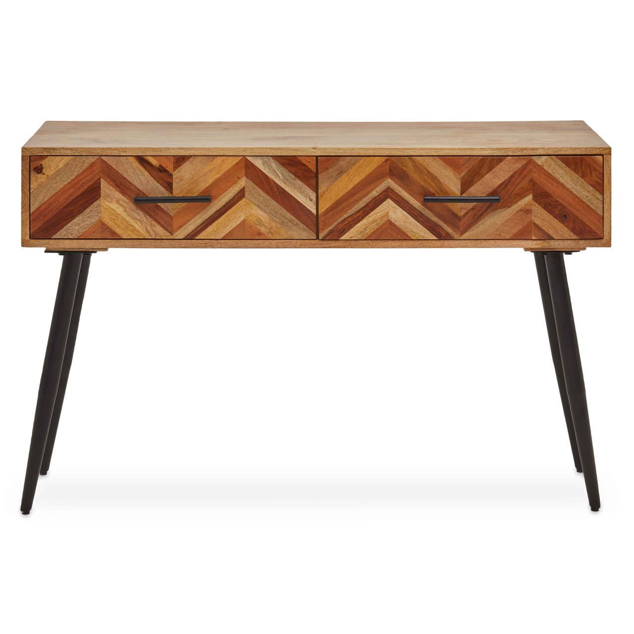 Mango Wood Chevron Console Desk with Drawers – Artisan Workspace Desk with Textured Finish
