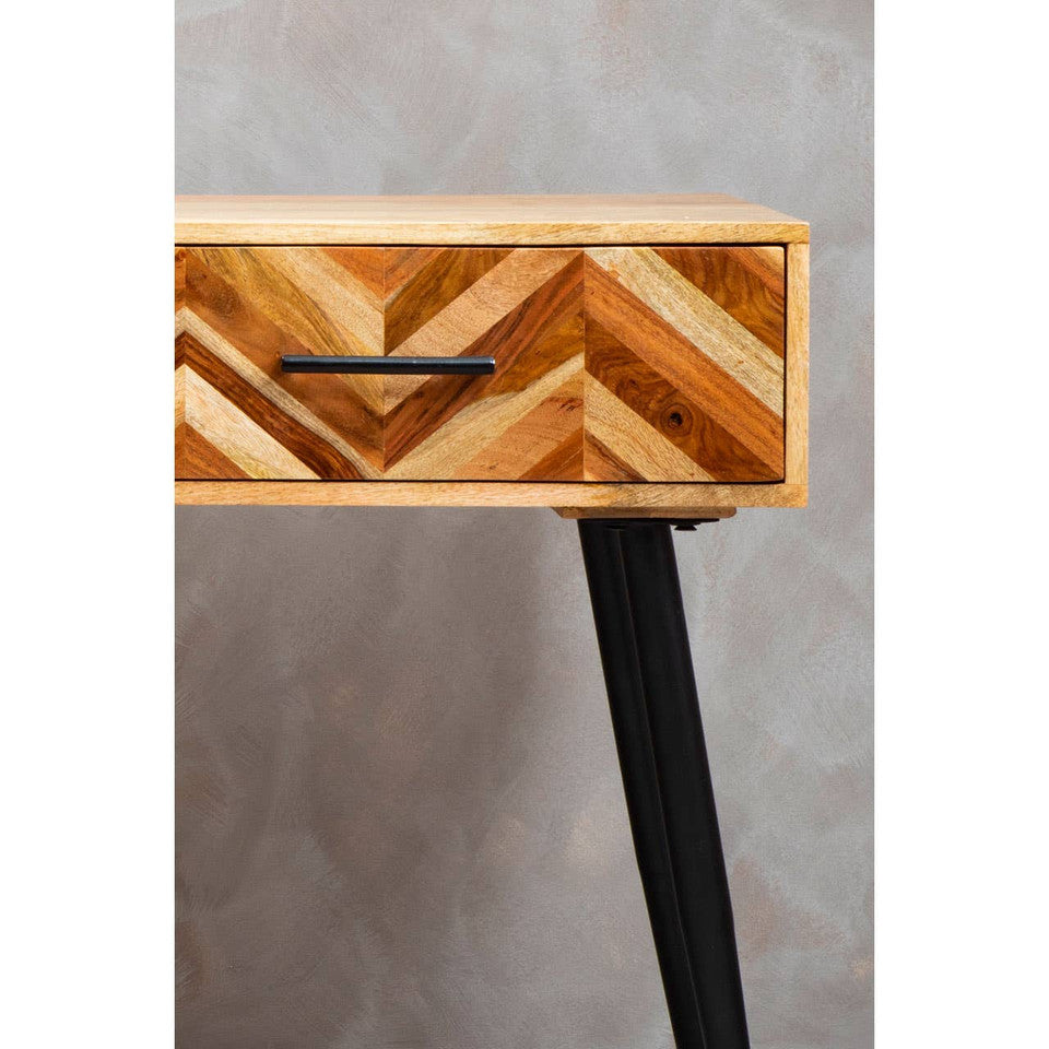 Mango Wood Chevron Console Desk with Drawers – Artisan Workspace Desk with Textured Finish