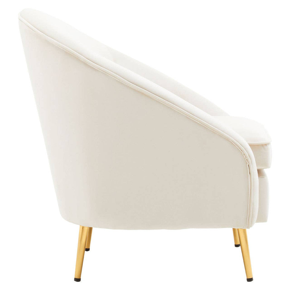 Yasmeen Beige Velvet Accent Armchair with Gold Legs – Modern Boutique Seating for Elegant Interiors