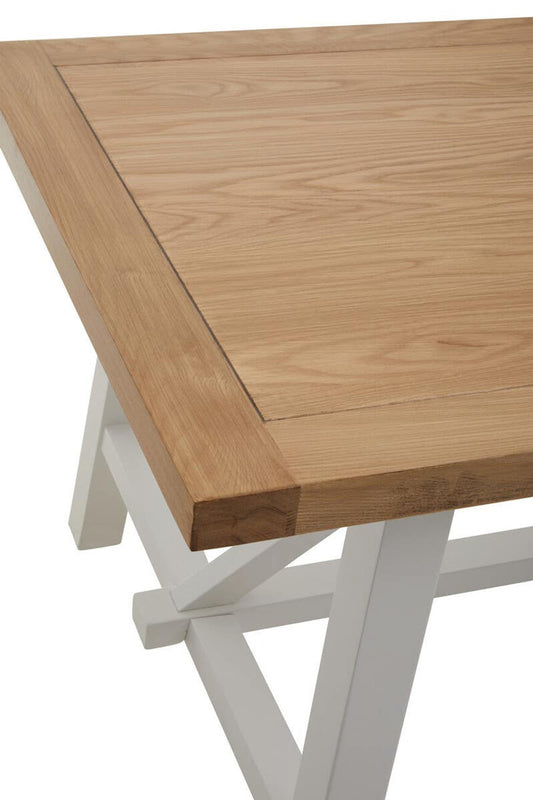 Parkside Natural Oak Workspace Table Desk with White Base – Large Wood Desk Table for Office and Studio