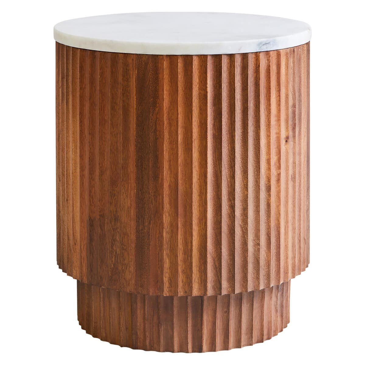 Marble Top Carved Mango Wood Side Table – Sculptural Workspace Accent with Textured Base