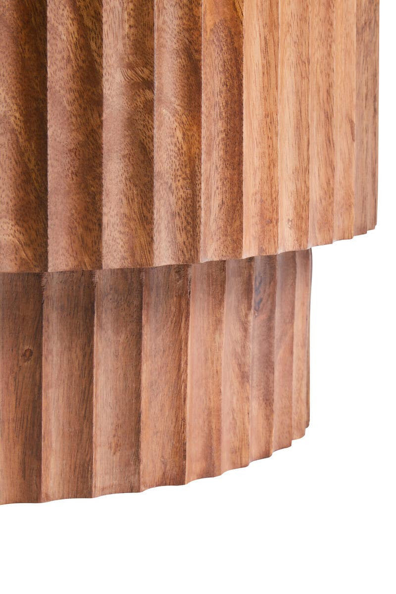 Marble Top Carved Mango Wood Side Table – Sculptural Workspace Accent with Textured Base